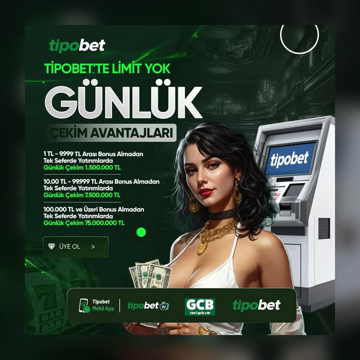 Tipobet günlük bonus ve çekim avantajları kampanya görseli