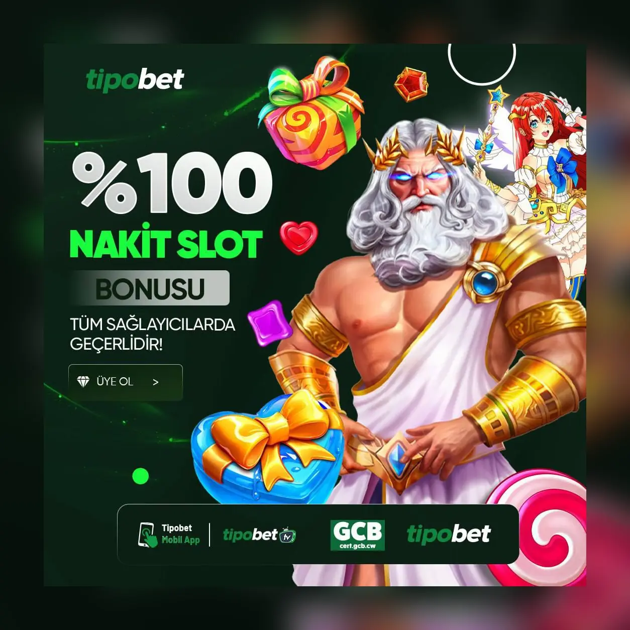Tipobet yüzde yüz nakit slot bonusu kampanya görseli